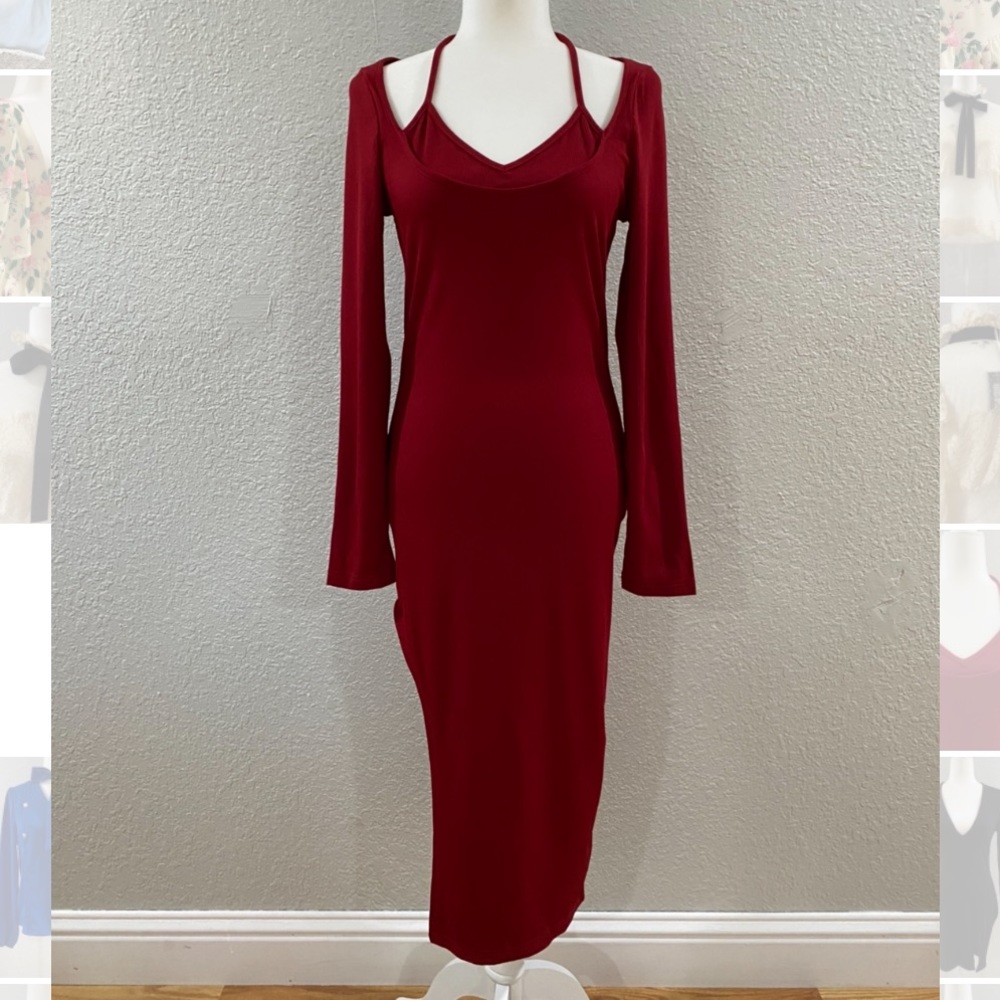 Long Sleeve Halter Top Midi Dress